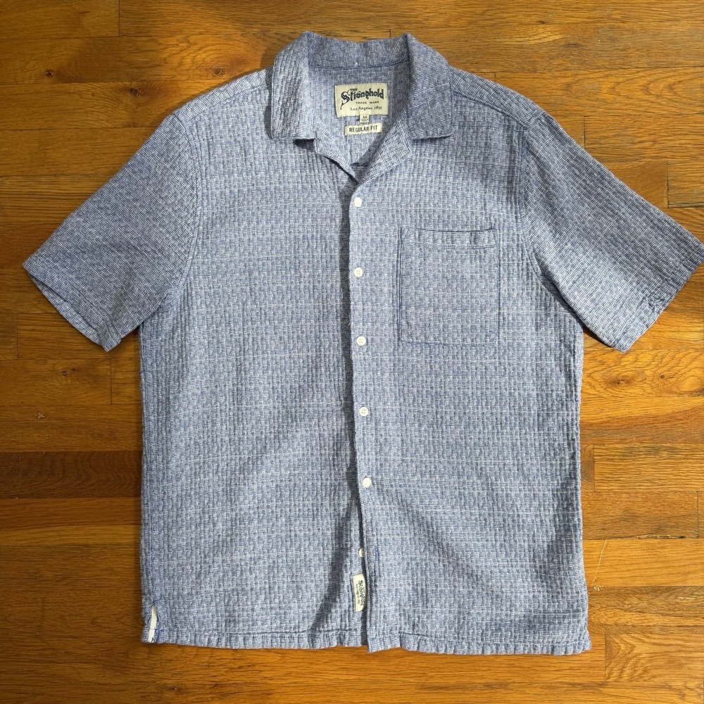 The Stronghold Shirt Mens Medium Blue Geometric Short Sleeve Button Up Casual